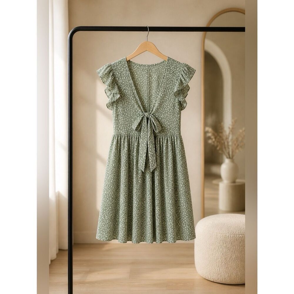 Green Floral Maternity Dress with Tie Front Size 6 EUC